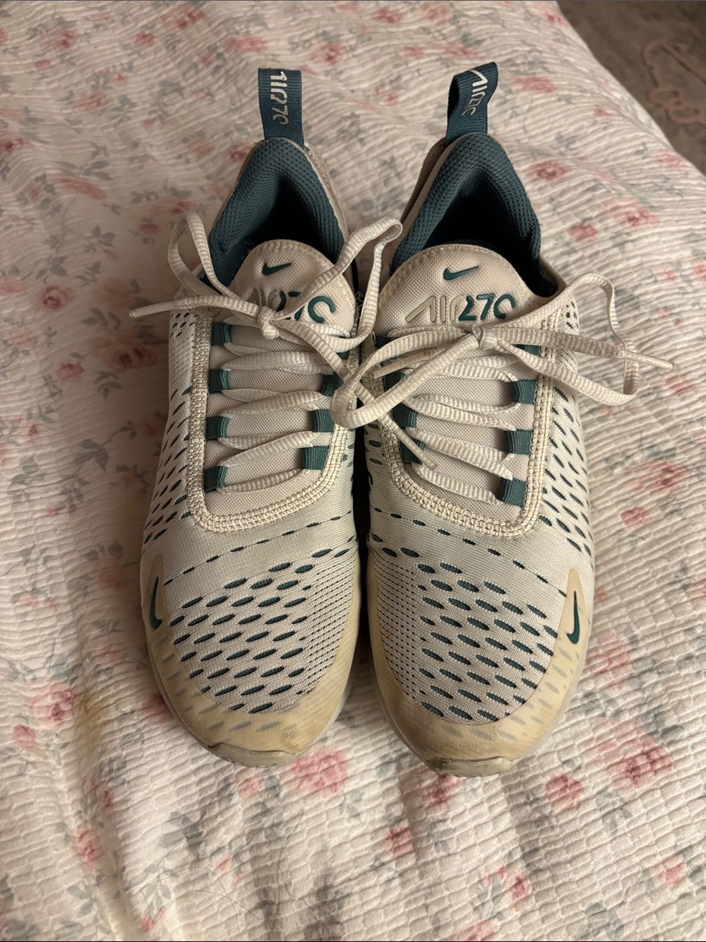 Kids Nike Air Max 270 Sneakers - White with Teal Accents